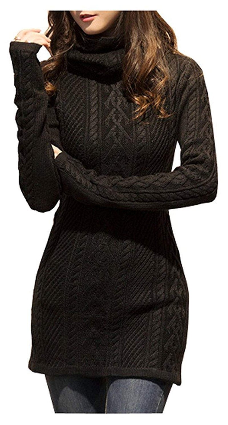 v28 Women Polo Neck Turtleneck Knit Stretchable Elasticity Long Slim Sweater (S,Black) - Image 1